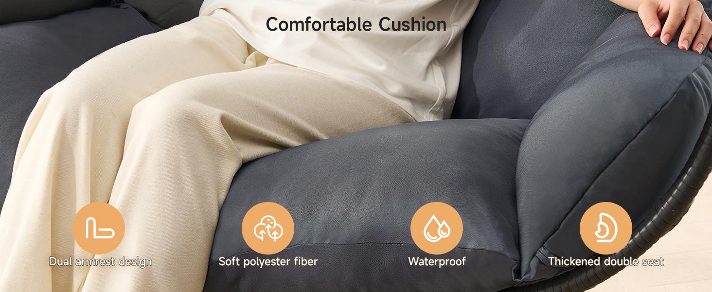 【SPOTLIGHT DAY】ONBRILL Double Egg Chair with Stand, Indoor Outdoor 2 Person Hammock Swing Chair with Cushions & Headrest, 650 LBS Capacity Hanging Loveseat for Patio, Bedroom, Garden, Balcony