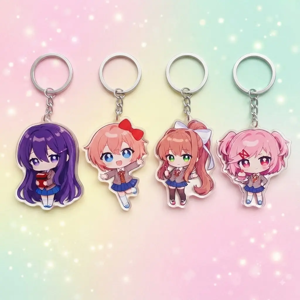 Double-Sided Clear Acrylic Anime Schoolgirl Keychain – Cute 2D Chibi Charm Keyring with Metal Split Ring for Bags & Keys