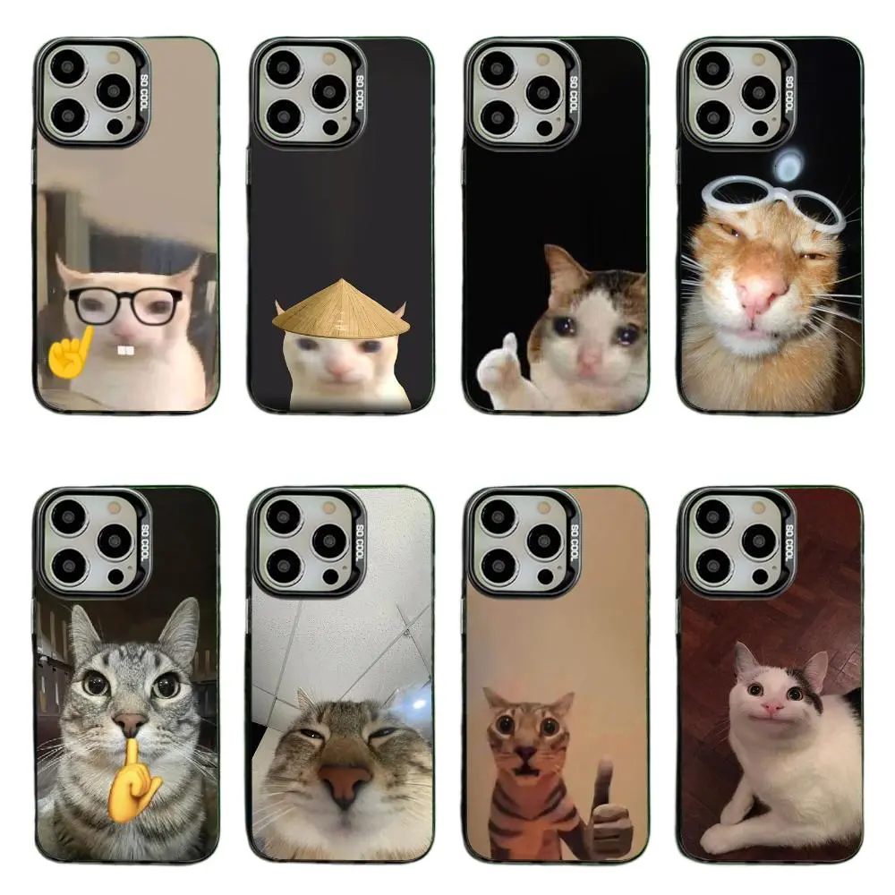 Funny Cat Meme TPU Smartphone Casing, Cute Kawaii Soft Handheld Phone Cover, Shockproof Anti-Drop Protection for iPhone 13,14,15,16,17 Pro Max Series Devices, Cellphone