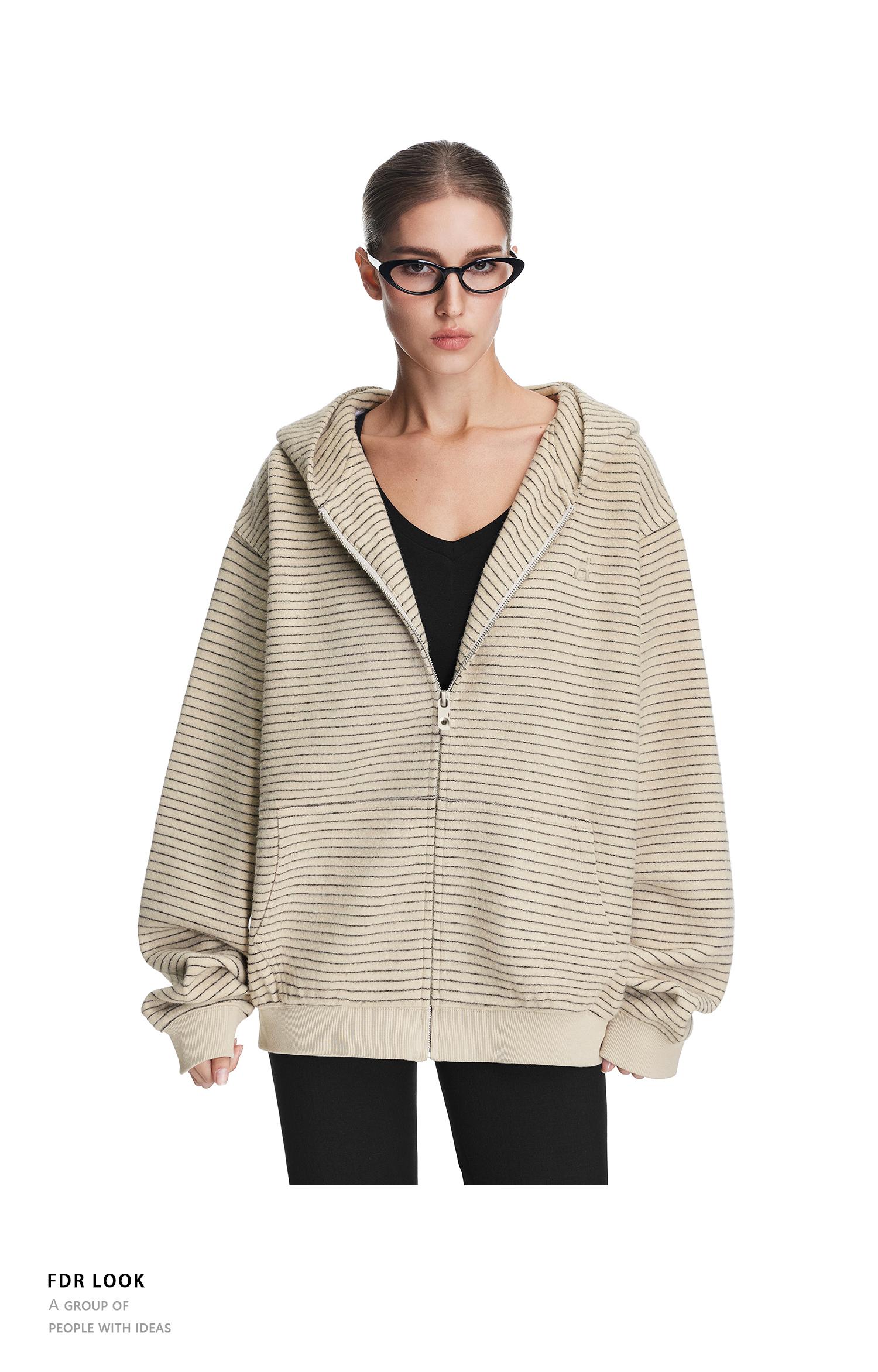 FDR Cozy Striped Fuzzy Hoodie with Faux Fur Collar Zip-up Oversized / Slim Sweater Oversized Fit Long Sleeve Fall / Winter Casual Womenswear Coats Outerwear Tops Jackets Sweatshirt #valentinesday #tiktokshopjumpstartsale #valentinesdaygift SpringStatement