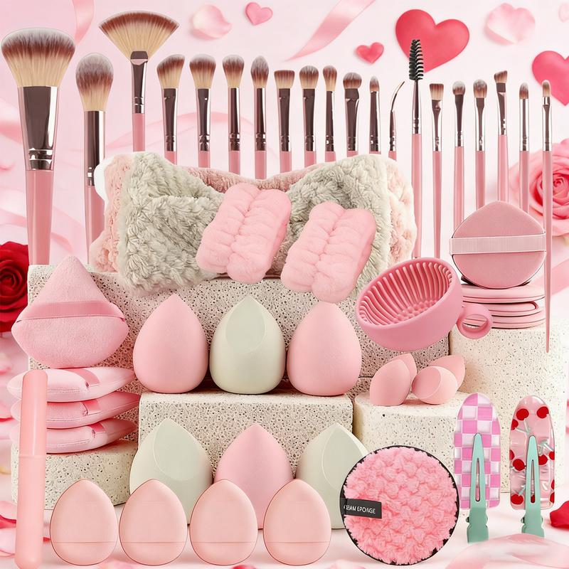 Portable Makeup Brush Set, 58/47 or 34Pcs Makeup Brushes and Sponges Set  Makeup Brushes and Sponges Set, Makeup Accessories for Women, Cosmetic Travel Bags Gift Set for Women Makeup Play Kit makeup bag