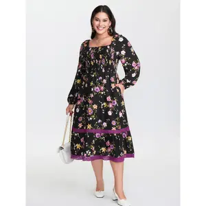 【Summer Turn-Up】【Color Blocking】 【Cottagecore Dress】 Bloomchic Floral Shirred Stretchy Waist Midi Dress 2026 Summer Pick for Mother's Day