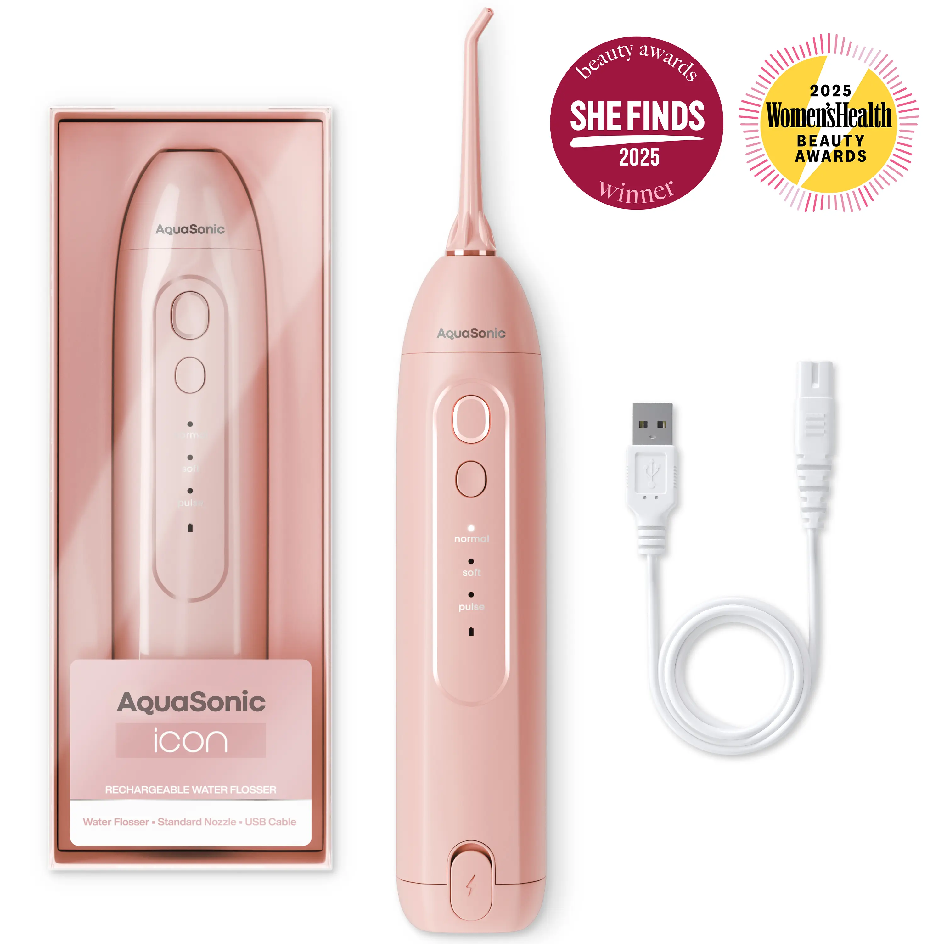Icon Water Flosser - Portable Oral Irrigator with 3 Modes for Enhanced Teeth Cleaning & Plaque Removal - Dentist Recommended Technology Lightweight Cordless Handle | AquaSonic