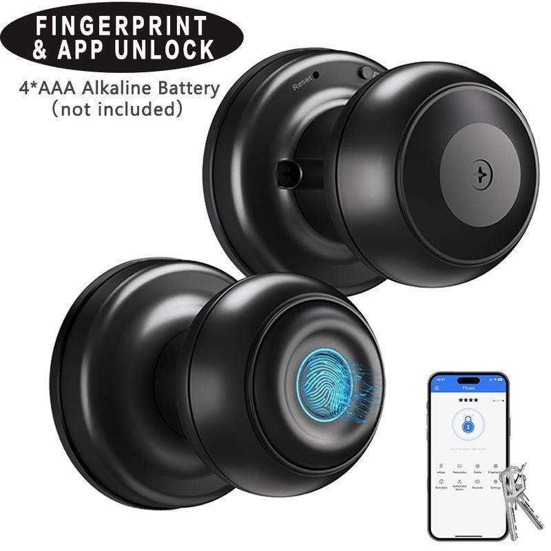 Fingerprint Door Lock, Smart Fingerprint Door Knob with Lock, Biometric Door Locks with App Control & Key, Keyless Thumbprint Entry Door Locks for Bedroom, Front Door, Home, Apartment-Silver