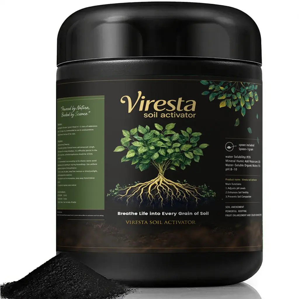 Viresta Soil Revitalizer (13.8oz / 390g), Concentrated Humic Acid Formula for Lawn & Garden Plant Food Enhancer Yields 266 Gallons Fertilizer Lawn & Garden Soil Conditioner - Plant Food Enhancer, Concentrated Humic Acid Soil Quality Soil Health summergard