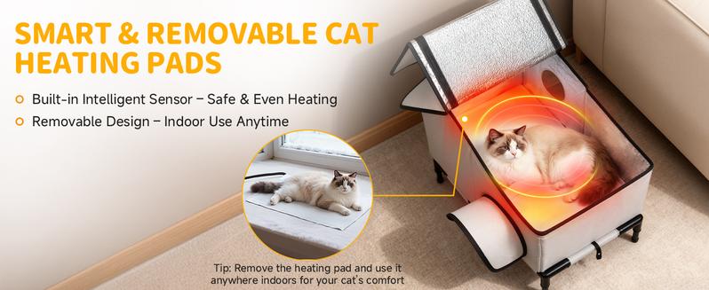 Heated Outdoor Cat House 100% Weatherproof Cat Shelter for Winter, Durable and Warm Cat Houses for Outdoor Cats, Ideal for Feral, Stray, and Barn Cats