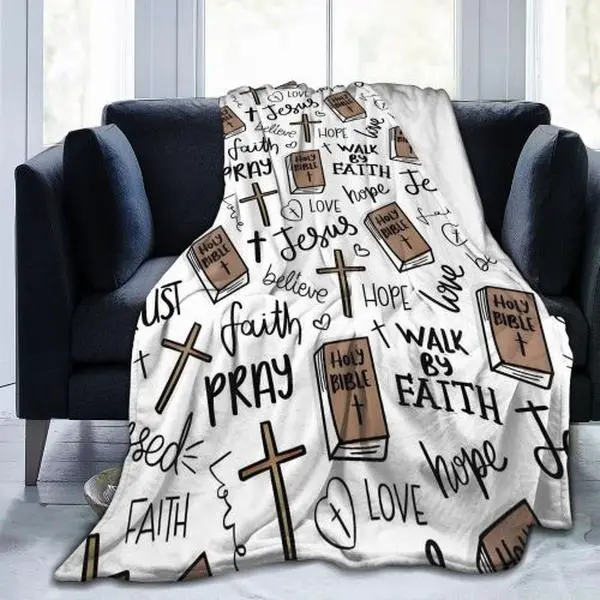 Premium Fleece Jesus Print Christian Bible Throw Blanket - Soft Throws, Fluffy Cozy, Lightweight Flannel, Decorative for Bedroom & Living Room, 80x60 In, Decorative Blankets, Fluffy Cozy Blankets