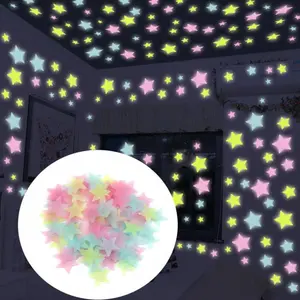 Glow-in-the-dark star wall stickers, 5 pieces, colorful fluorescent plastic stickers, size 3 cm/1.18 inches, ceiling decoration glow-in-the-dark self-adhesive fluorescent wall stickers, colors randomly matched.