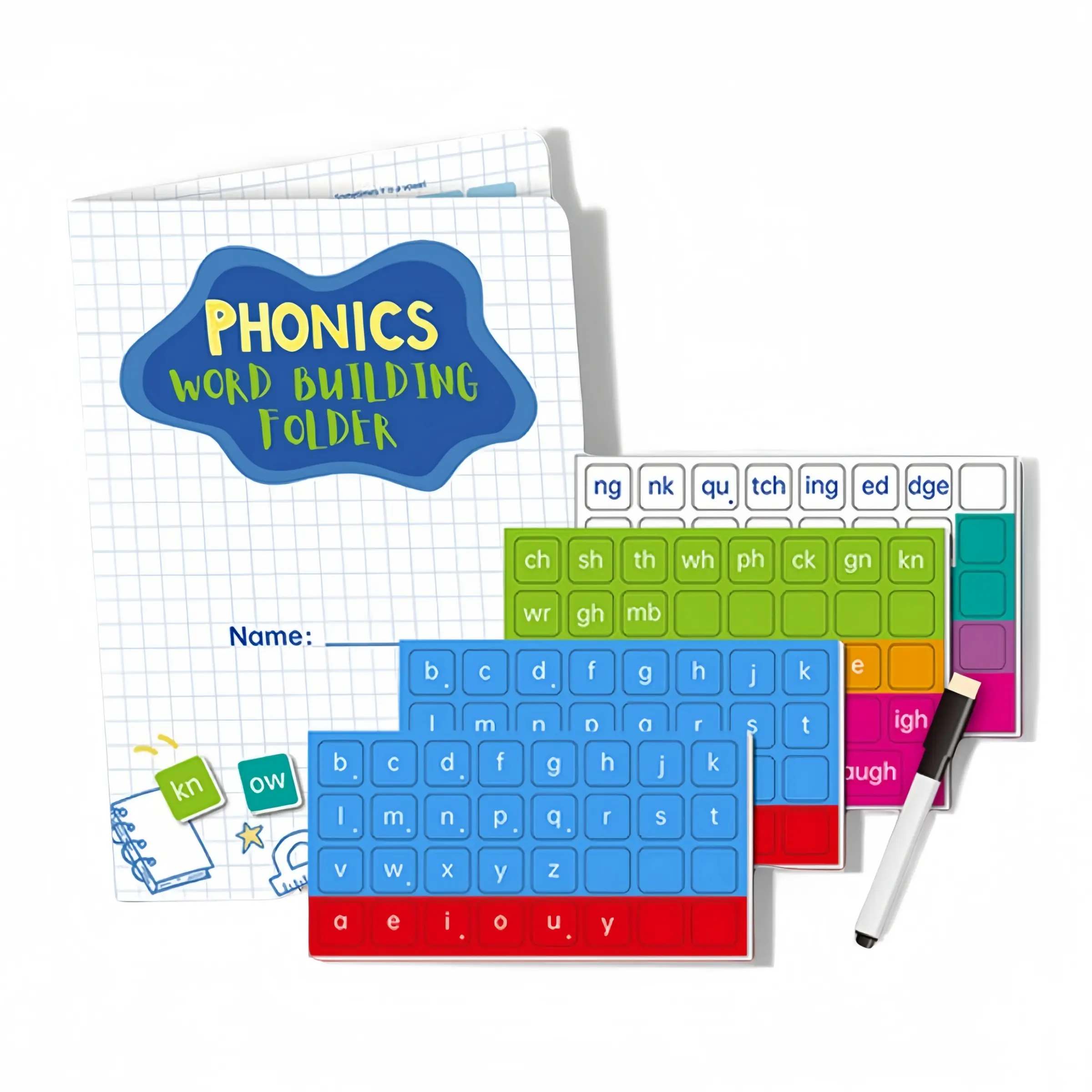 Phonics Magnetic Letter Tiles Set - Alphabet Magnetic Letters, 142 Magnetic Pieces with Spelling Board, 1 Book & 1 Pen - Alphabet Learning Kit, Preschool Alphabet Tool, Visual Learning Tools for Phonics, Spelling Practice & Early Reading