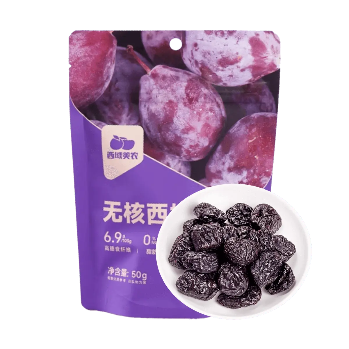 XIYUMEINONG Seedless Prunes Dried - 50g High Fiber, Natural Sweetness, Healthy Snack for Digestion & Gut Health