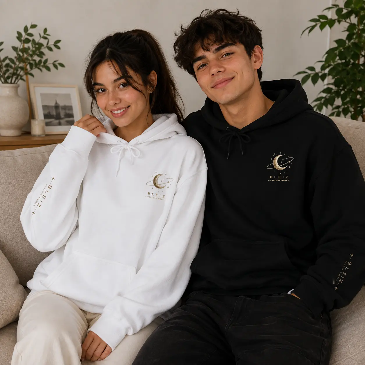 Space Moon Phase Bleiz Hoodie — Minimal Crescent Moon Graphic Hoodie