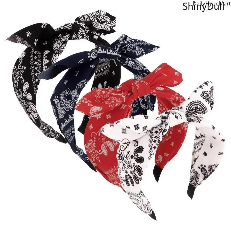 Fashion Headbands for Women, 4-Pack Cute Paisley Print Wide Bow Stretchy Hair Accessories for Festivals, Parties & Anniversary Gifts, Hairbands, Stretchy Headbands, Christmas, Trendy, Birthdays, Versatile, Stylish