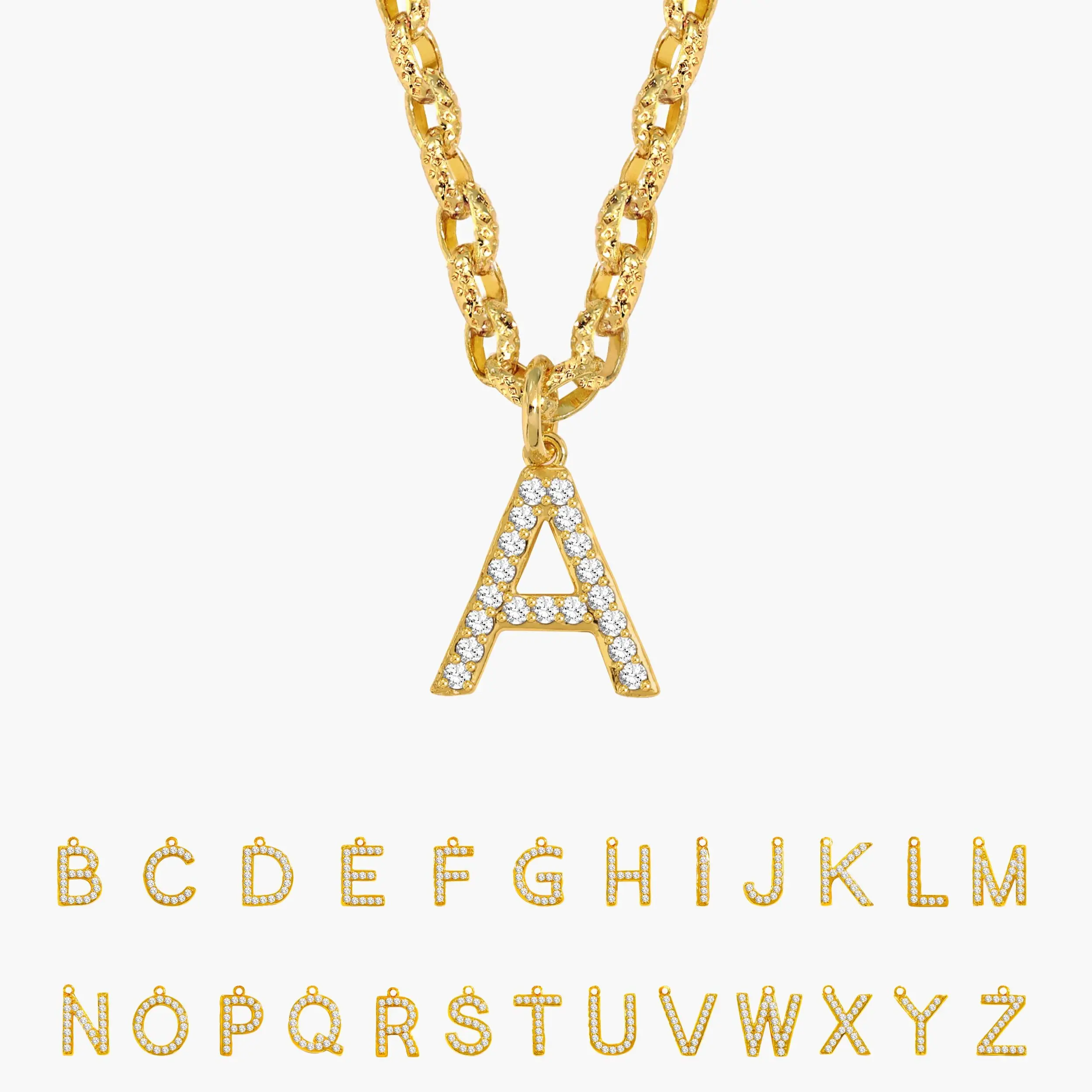 en route 18K Gold Plated Pavé Initial Chain Necklace, Personalized Letter Pendant with Sparkling Micro-Pavé Crystals, Versatile Piece Essential Designed for Layered Styling & Modern Daily Outfits