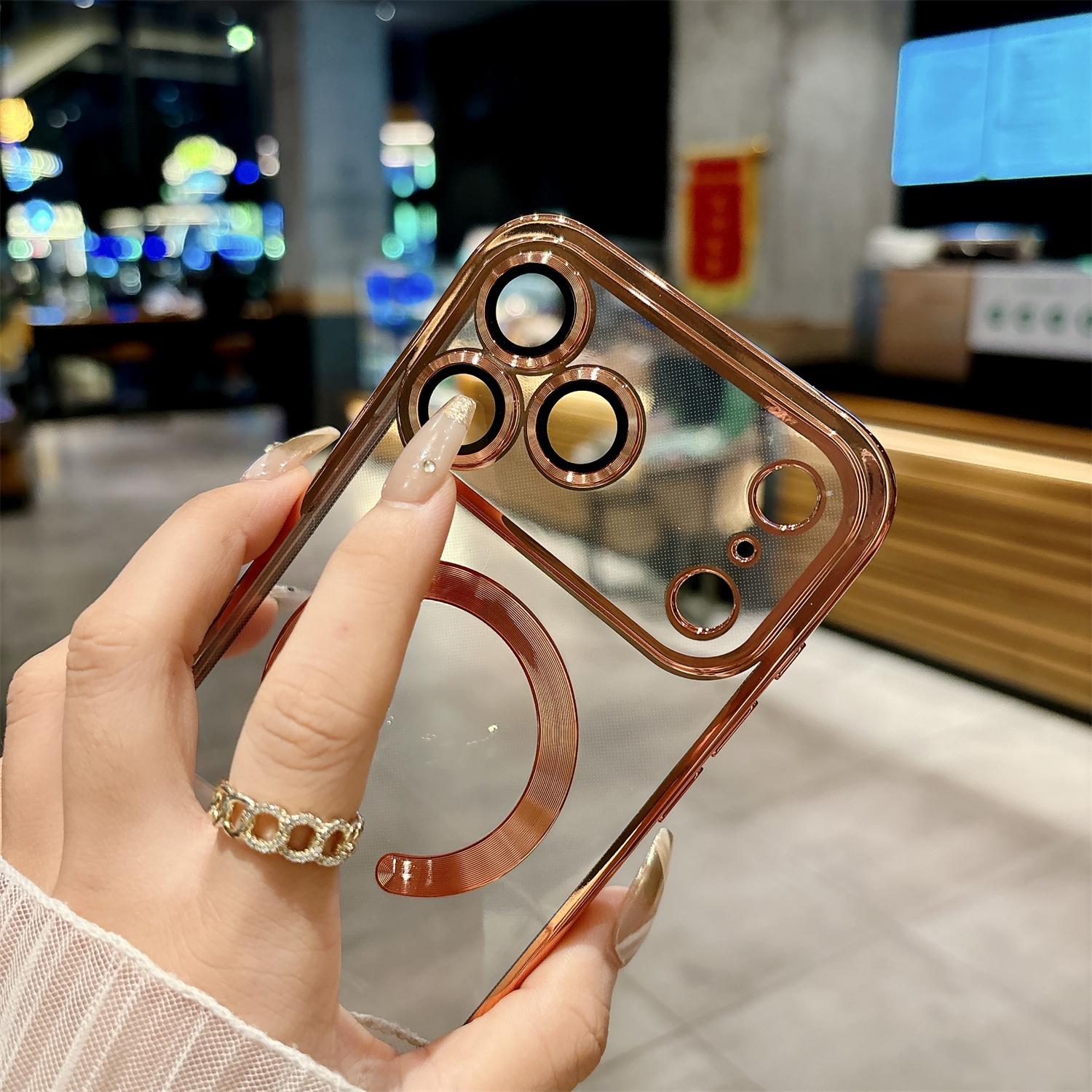 For iPhone 17 Pro Max 16 15 Plus/Pro [Compatible with MagSafe] Shockproof Camera Lens Protectors Electroplate Edge Soft TPU Protective Phone Cover Durable Wireless Magnetic