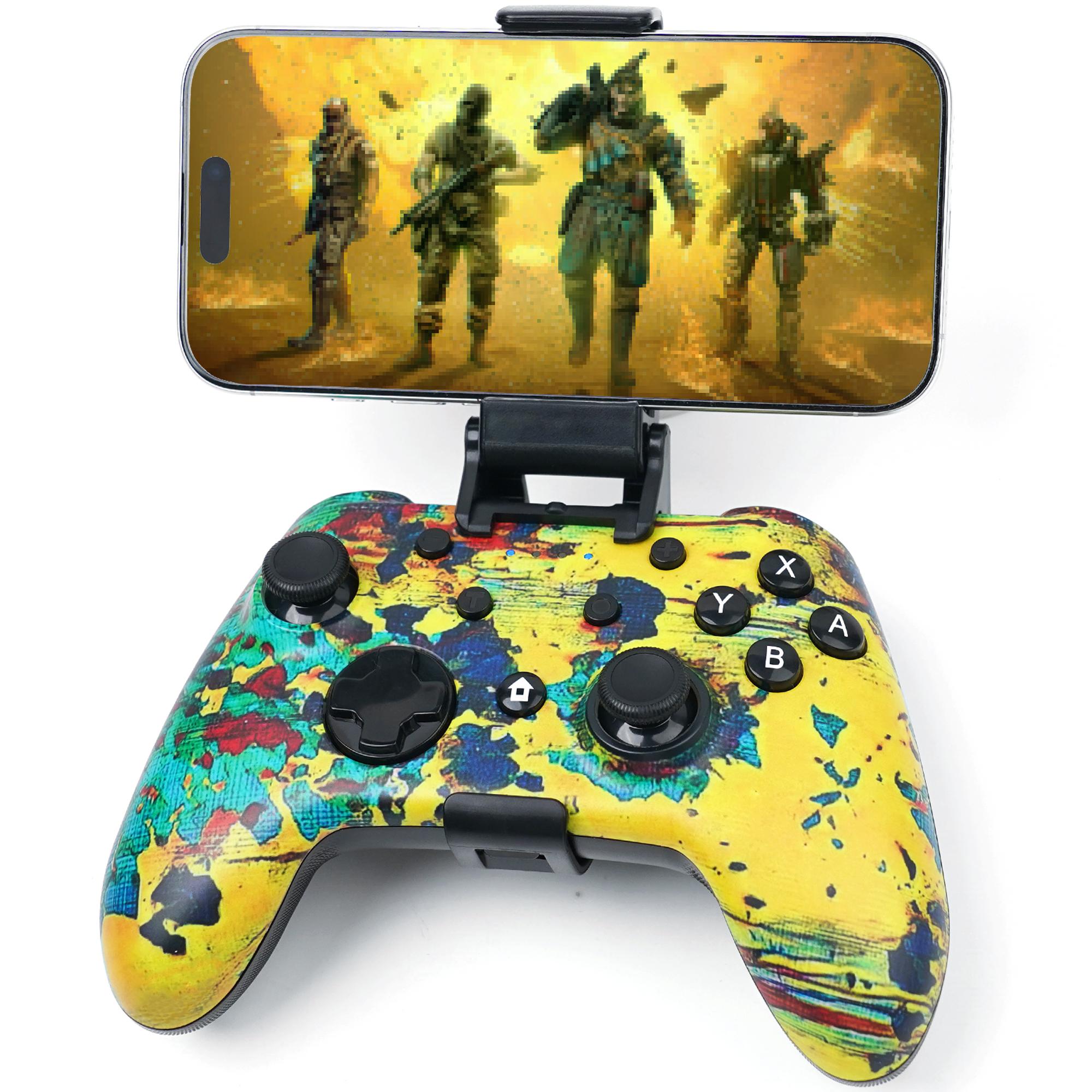 2026 Universal Wireless&Wired Gaming Controller for Ios iPhone/Android/Switch/PC/ TV/Tesla/Steam, Bluetooth Wired Programmable Game Gamepad with Phone Clip,RGB Lighting Hall Effect/Turbo/Vibration,with C-A Adapter, Phone Holder+ 25mm Cable devices