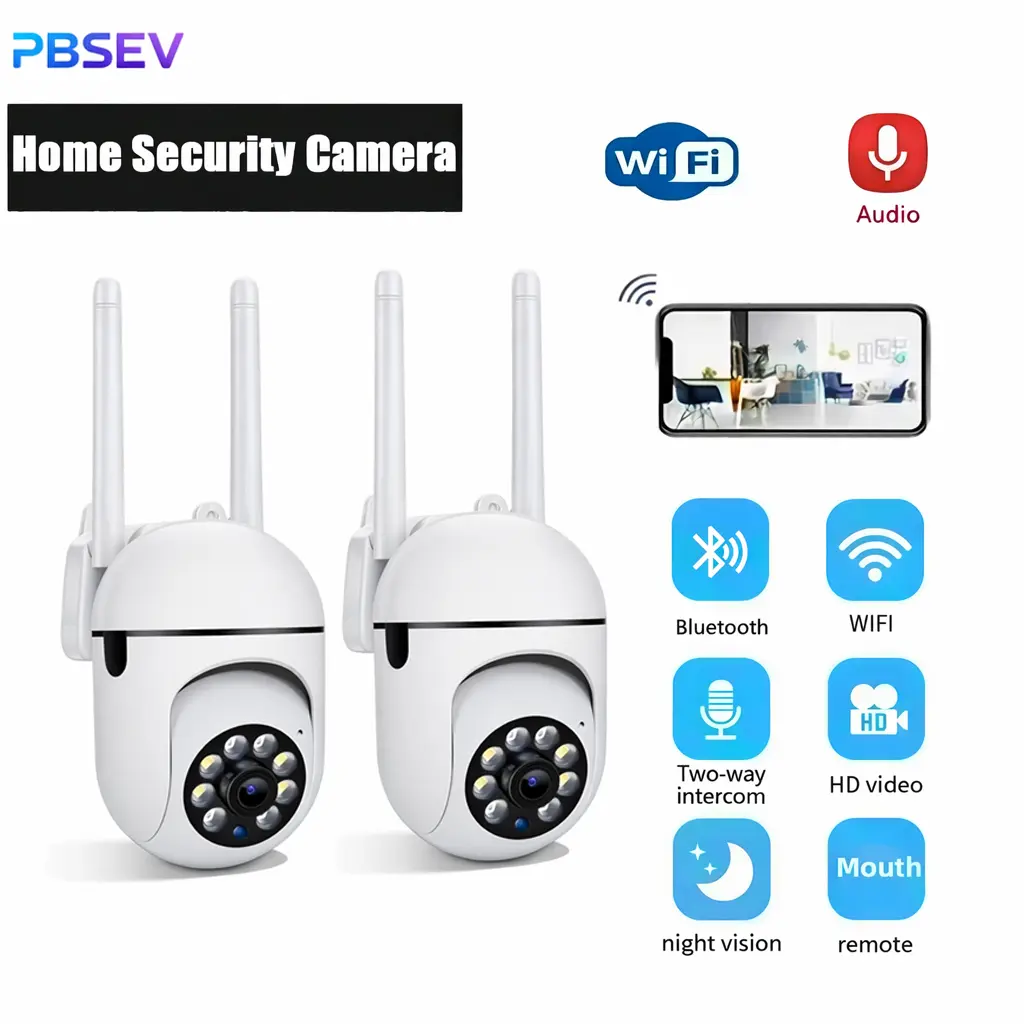 PBSEV 1080P HD Smart WiFi Home Security Camera, Panoramic PTZ Indoor Camera with Bluetooth Pairing, 14-User Concurrent Live View/PTZ Control, 911 Alarm System, Color Night Vision, Motion Detection, 2-Way Audio, 24/7 Recording, Ideal Housewarming Gift, Hom