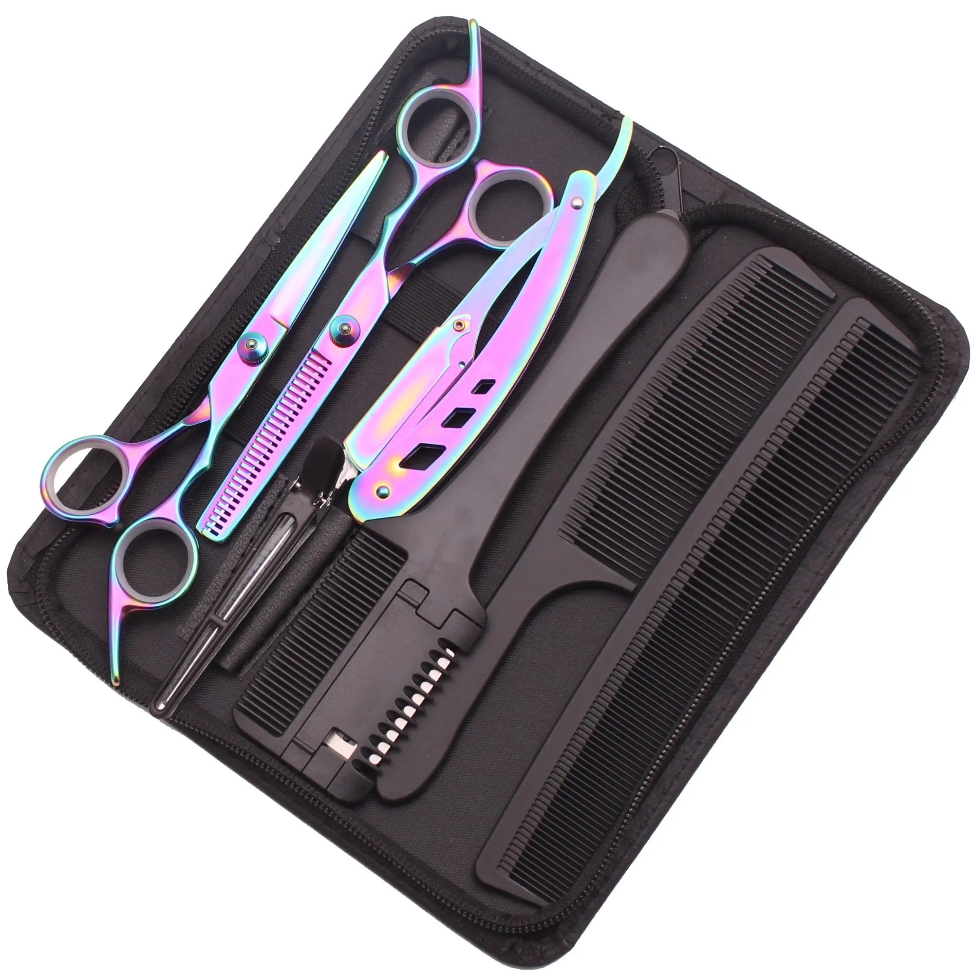 Professional Hair Cutting Kit(1 Set), Hairdressing Scissors, Hairclip, Hair Styling Comb, Trimming Comb with Blade, Barber Shop Styling Tool, Haircut Kits, Hair Cutting Accessories, Salon Supplies