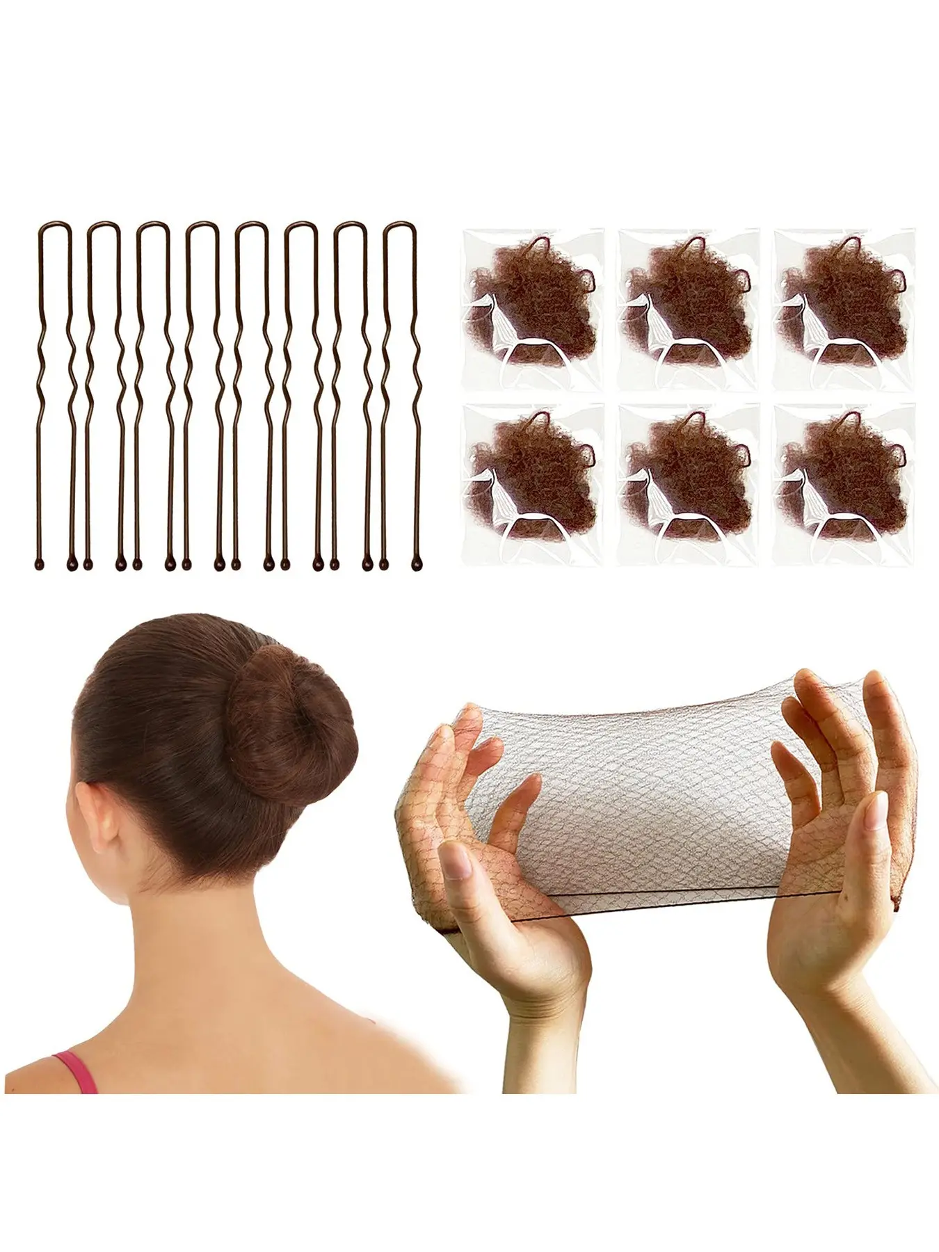 Invisible Hair Nets for Women & Men  Pack of 20 Elastic 12" Mesh Hair Net for Buns, Long Hair & Short Hair - Hairnets for Ballet Dancers, Sleeping, Wig Storage, Food Service & More(Light Brown)