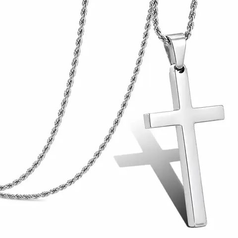 Men's Minimalist Cross Necklace - Hypoallergenic Stainless Steel Pendant (1.2*0.7cm), 2.5mm Sturdy Rope Chain, Glossy Clean Lines, Skin-Safe, 18/20/22/24in Men's Accessories, Casual Trendy Jewelry for Christmas Daily Wear
