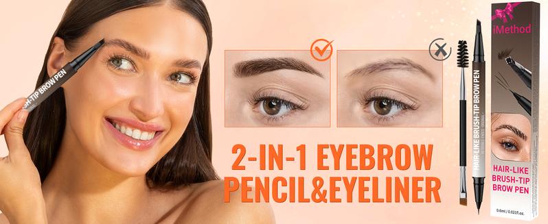 【FREE SHIPPING】2PCS iMethod 4D Brow Pen, 2-in-1 Eyebrow Pencil with Waterproof Microblading and Dual-Ended Eyeliner Brush for Natural Brow Makeup and Eyelash Line