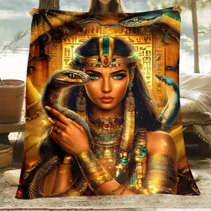 Egyptian Queen Cleopatra Snake Fleece Flannel Blanket - Premium Flannel Material Ancient Egypt Hieroglyphs Design Soft Luxurious Throw for History Fans Bedroom Sofa Living Room Office Travel Camping Mother's Day Valentine's Day Birthday Christmas Gift