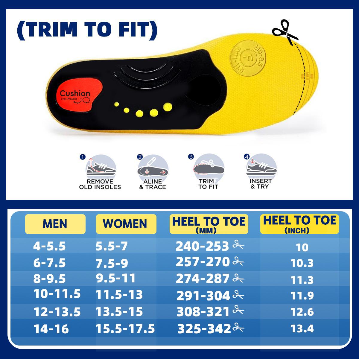 High Arch Support Orthopedic Insoles For Men Women,Plantar Fasciitis Insoles,Work Boot Insoles For Standing All Day,Shock Absorbing Heavy Duty Support Relief Foot Pain,Flat Feet,Heightening Insole,Chef,Food Service,Shoe Inserts,Sweat Footwear