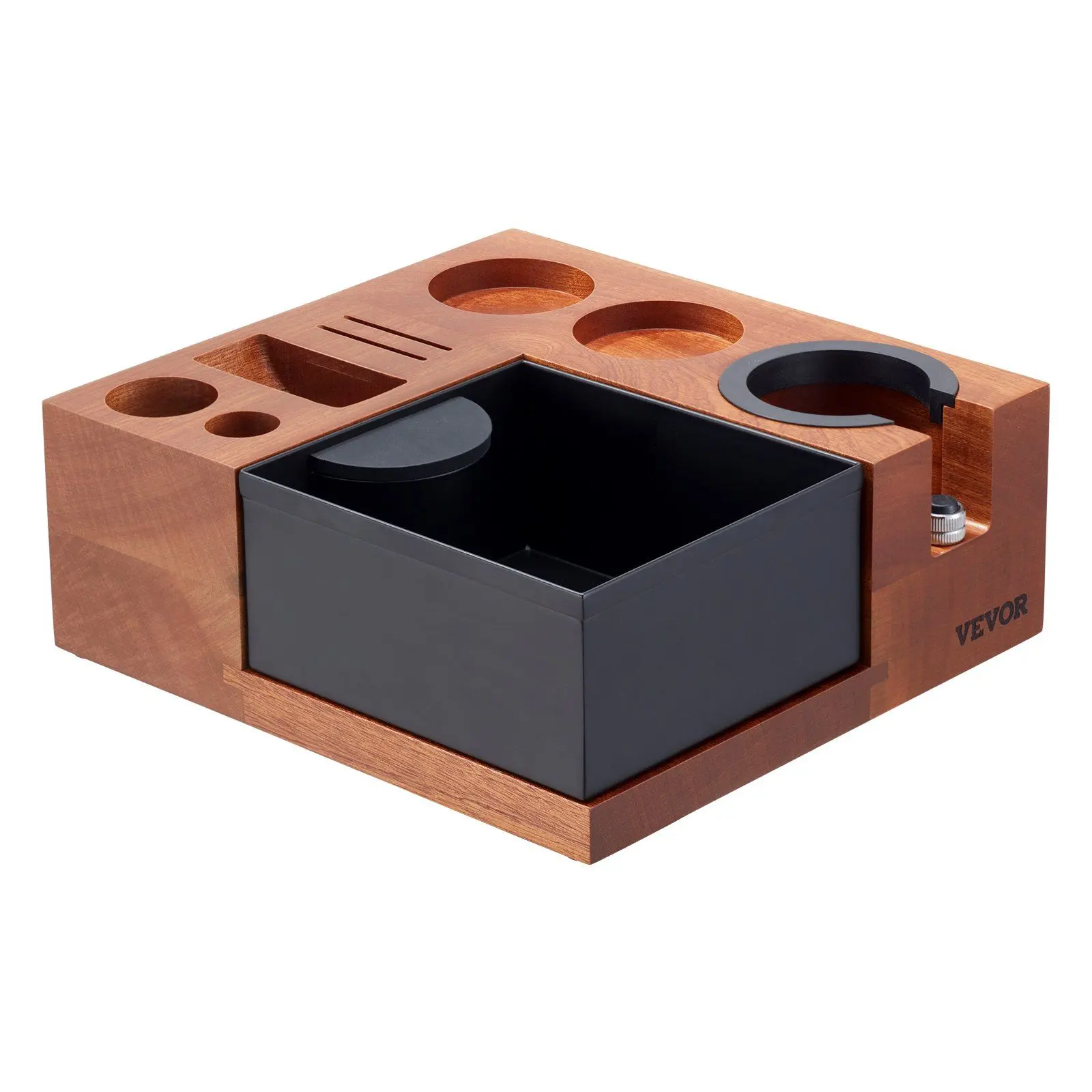 VEVOR Wooden Coffee Espresso Prep Tamper Station with 51-58 mm Tamper Set, Detachable Slot, Adjustable Handle, Compact Storage Base, Coffee Grounds Compatibility, Commercial Settings Use, Cracking & Corrosion-Resistance, Distributor Holes