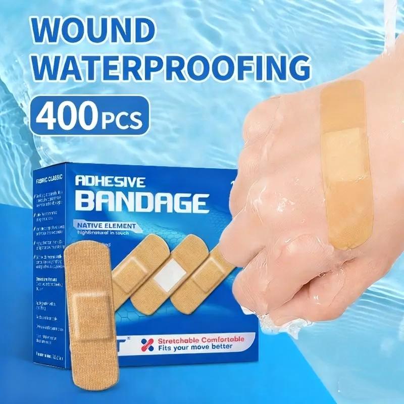 100/500pcs Flexible Fabric Adhesive Bandage, High Viscosity, Waterproof And Breathable, Beige, One Size Fits All, Individually Packaging, First Aid And Wound Care Products