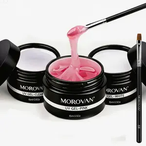 All-in-One Morovan Poly Gel Nail Kit - 3 Shades (Clear/Pink/White) Builder Gel & Nail Brush - Starter DIY Nail Extension Set for Newbies