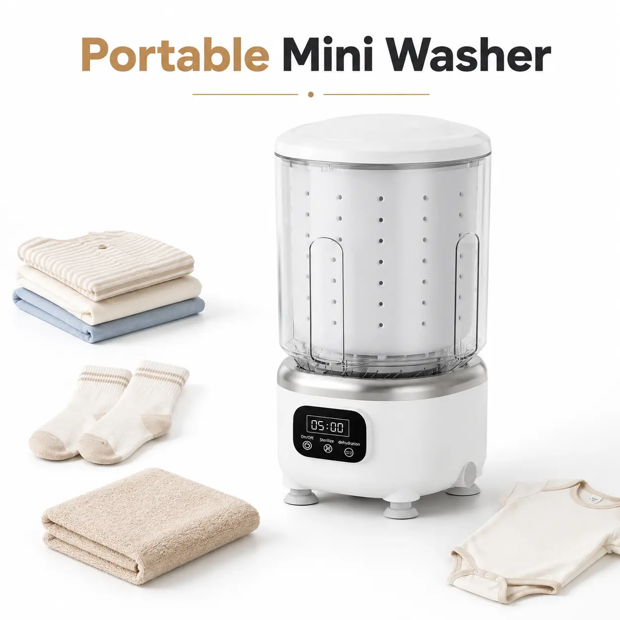 Pure Nova 3-in-1 Cordless Foldable Compact Portable Washing Machine - USB-C Fast Charging, 2000mAh Rechargeable Lightweight Versatile Household Cleaner with Wash, Rinse, Spin Dry Functions for Underwear, Travel, RV