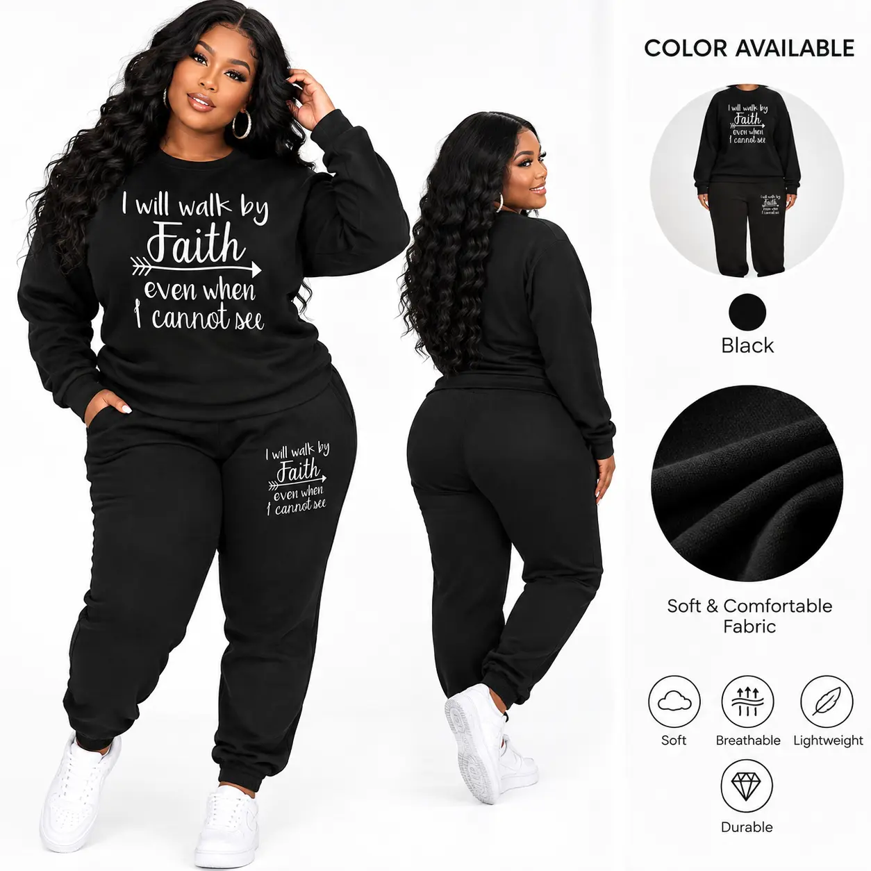 Women's Plus Size 2-Piece Curvy Sweatsuit - Crew Neck Long Sleeve Letter Print Pullover & Jogger Pants, Breathable Soft Athletic Casual Fall Streetwear, Sohochic Everyday Clothes, 2 Piece Sets for Women, Jogging Sets, Woman 2 Piece Set