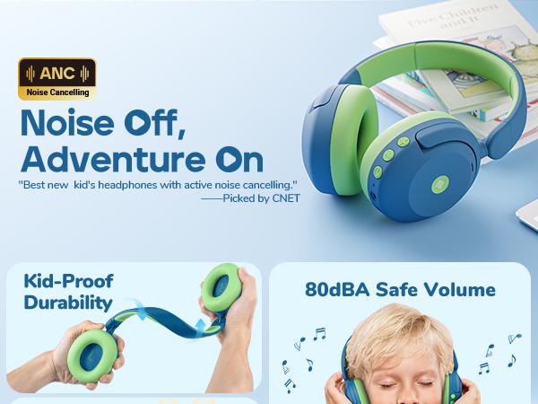 iCleverKids BTH20 Active Noise Cancelling Headphones 60H Play Time 80dBA Volume Limit Bluetooth 5.4 Audio Headset Electronic