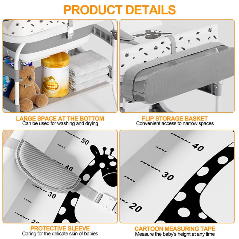 2-in-1 Baby Changing Table & Bath Tub Foldable with Storage Wheels Smart Temp Display Safety Belt Multifunctional Newborn Changing Table