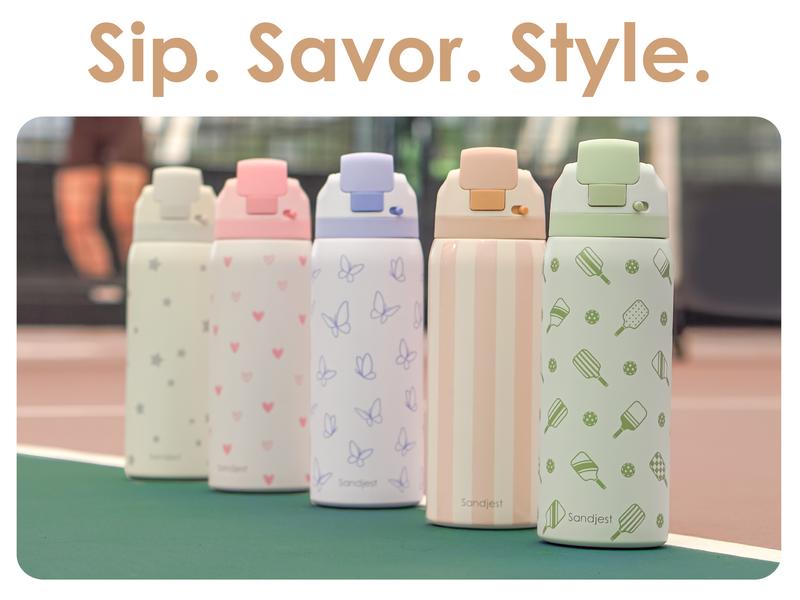 Sandjest 32oz Water Bottle with Push-button Lid, Vacuum Stainless Steel Insulated Drinkware, Travel Outdoor Sports Camping Birthday Christmas Gift