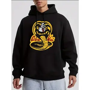 Men's Casual Hoodie with Cobra Print - Soft Polyester, Kangaroo Pocket, Long Sleeve Pullover Sweatshirt for Fall & Winter