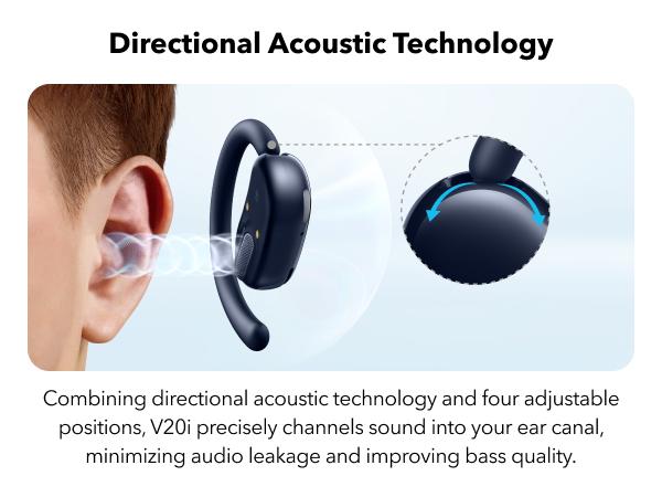 soundcore V20i by Anker Open-Ear Headphones, Adjustable Ear Hooks, Ultra-Comfort, Snug Fit, Powerful Sound, Clear Calls, IP55, 36H Playtime, Bluetooth 5.4 Wireless Earbuds, Multipoint Connection