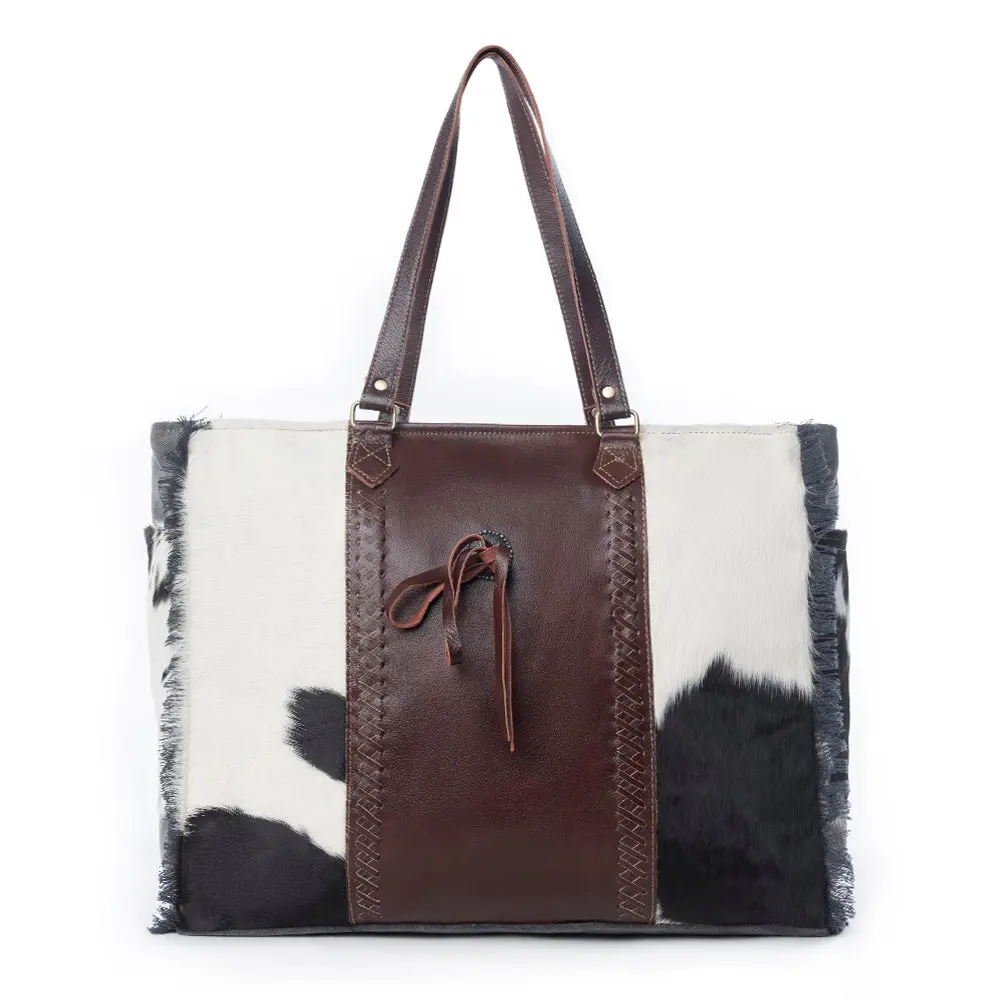 Myra Rosalinda Cross-Stitched Hair-On Genuine Leather Weekender Bag, Western Travel Duffle for Women