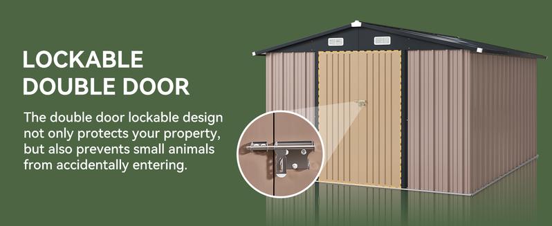 Aoxun Storage Shed Outdoor Metal Storage Shed 8*6 ft, Galvanized Steel Metal Garden Shed with Air Vent and Hinged Door Utility Tool Storage House for Garden, Backyard, Patio, Lawn, with Swing Door and Lock, Brown