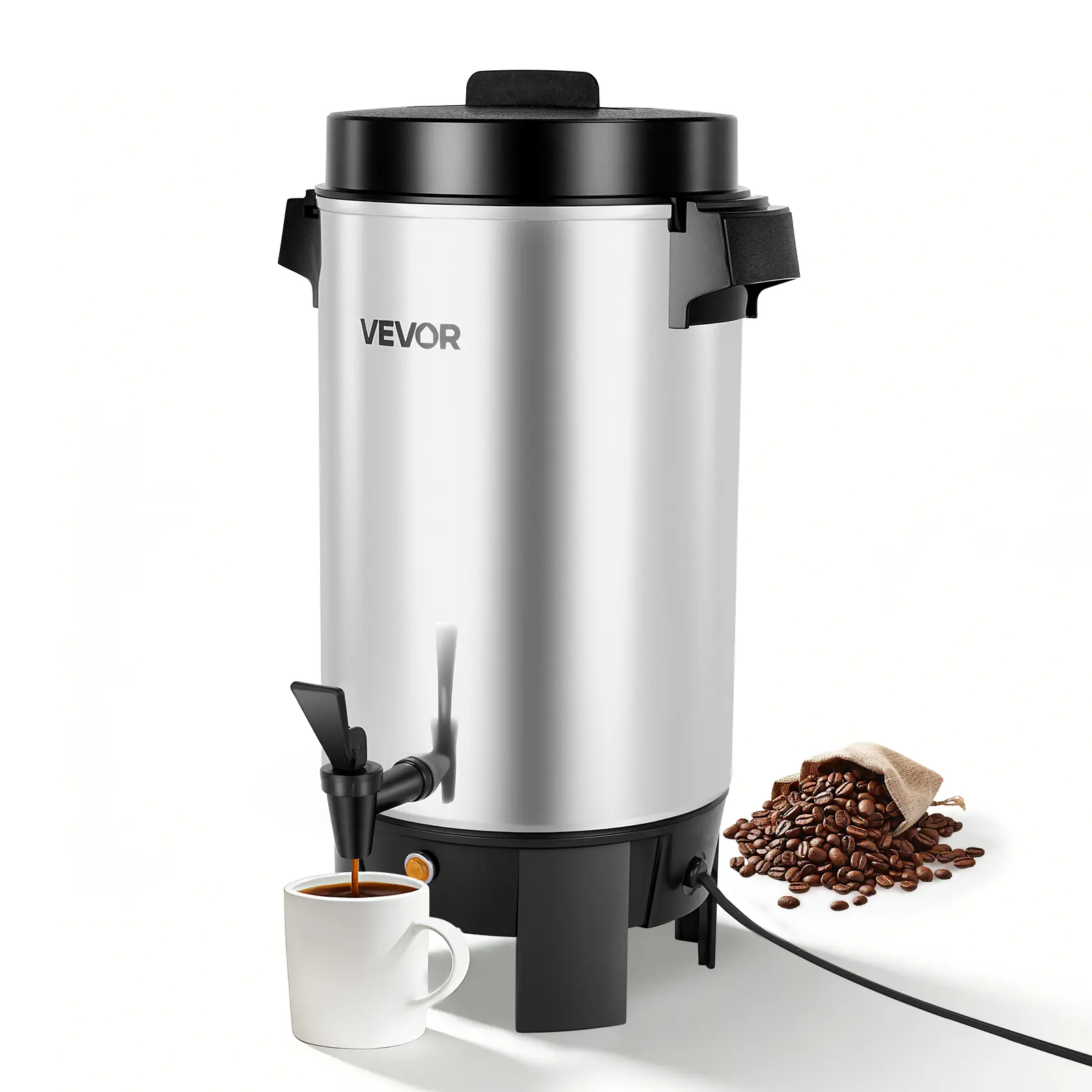 VEVOR Corded Commercial Coffee Urn, 40-Cup 203oz Large Size Aluminum Alloy Hot Beverage Dispenser, 1090W Quick-Brewing Coffee Maker with Dripless Faucet & Automatic Temperature Control, for Party & Watch Party, Quick Brew