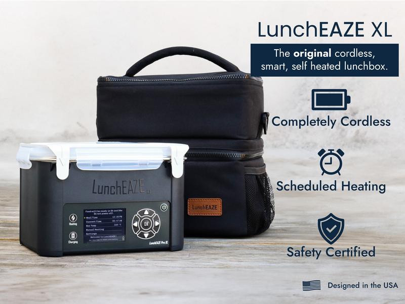 LunchEAZE XL Cordless Heated Lunchbox – Battery-Powered, 6-Cup Capacity, 220°F Max, Automatic Scheduled Heating, Insulated Bag Included