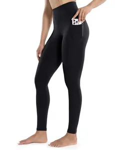 ENERBLOOM Women's Workout Leggings with Pockets High Waist Yoga Pants 28" Cream Soft Athletic Tights Full Length