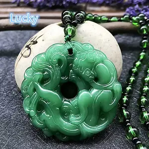 1PC Green Jade Hand-Carved Pixiu Dragon PendantNecklace Wealth Attraction Protection AuspiciousAmulet Unisex Lucky Jewelry Christmas Birthday Gift