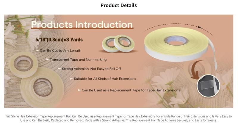 Full Shine Replacement Tape Double Sided Hair Extensions Tapes for Tape in Hair Extension Replacement