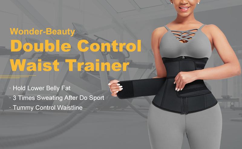 FeelinGirl Women Long Torso Sauna Workout Double Belts Neoprene Sports Waist Belt Corset Waist Cincher Zipper Trimmer Womenswear