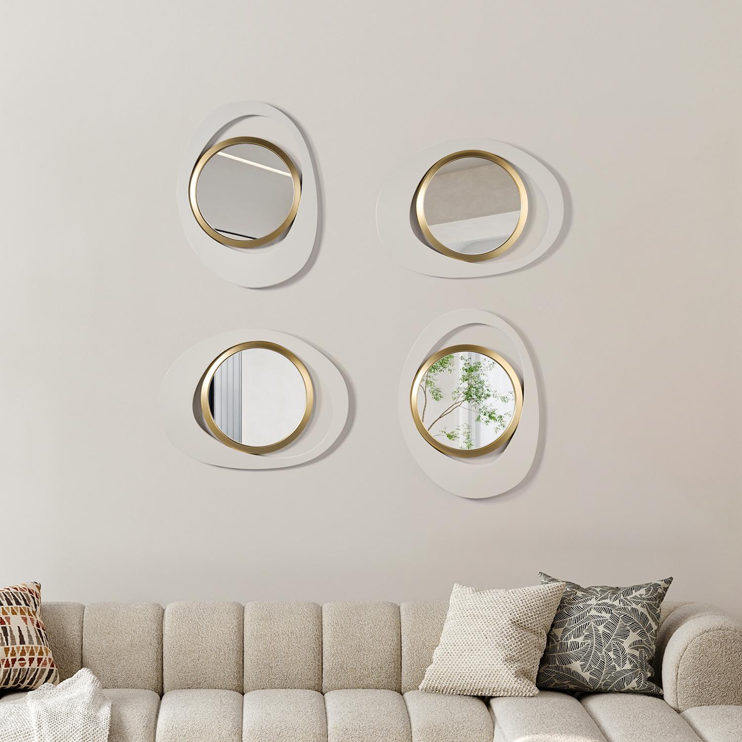 One Piece Elegant 23.6-Inch White & Gold Geometric Decorative Reflective Glass Wall Mirror for Living Room, Entryway, and Bedroom Installation