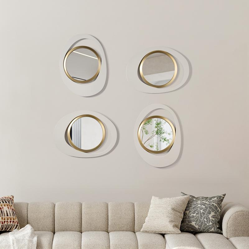 One Piece Elegant 23.6-Inch White & Gold Geometric Decorative Reflective Glass Wall Mirror for Living Room, Entryway, and Bedroom Installation