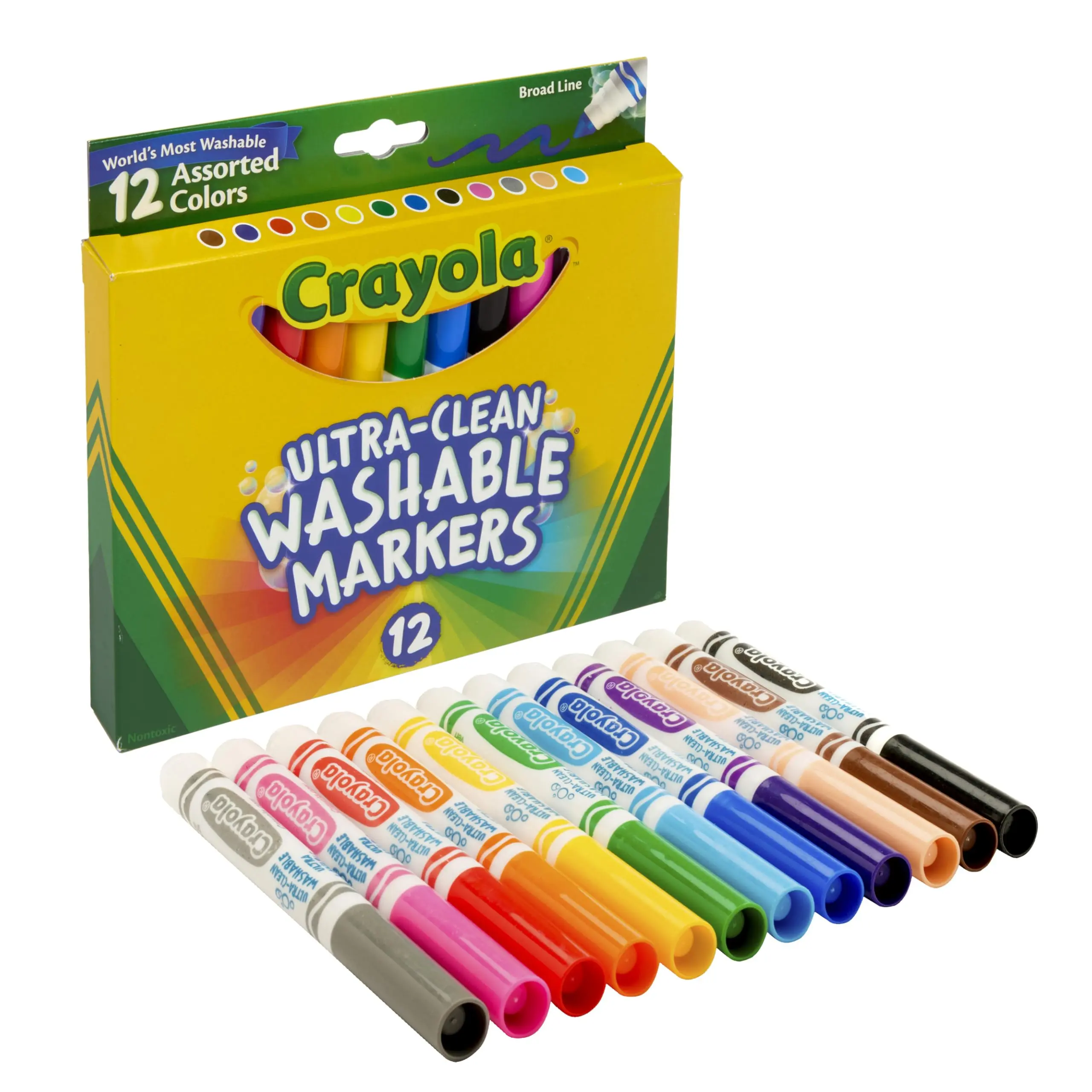 Crayola Broad Line Washable Markers, 12-Count Assorted Colors, Kids' Office & Art Supplies for Coloring Books, Art Projects