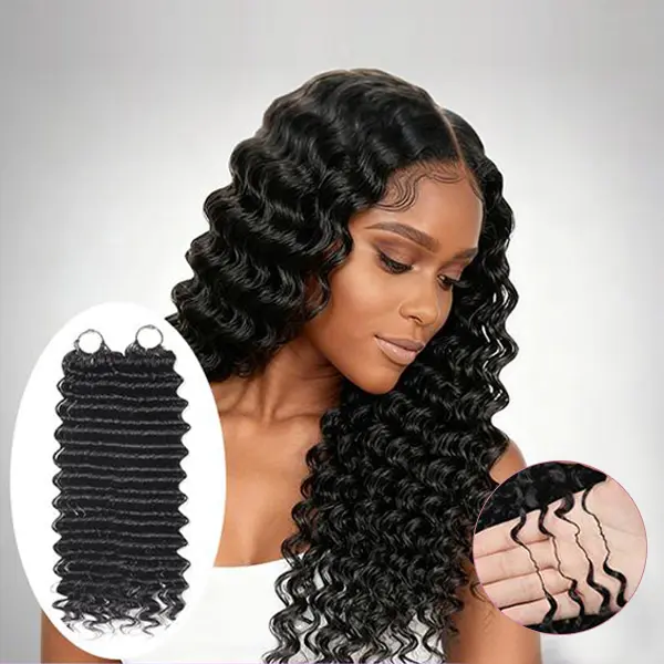 New 2026 EINbeauty Deep Wave Feather Crochet HumanHair Bundles, Lightweight Pre-Separated Super InvisiblyKnot and Durable Reusable Natural Black HumanHair 16-24inches Optional