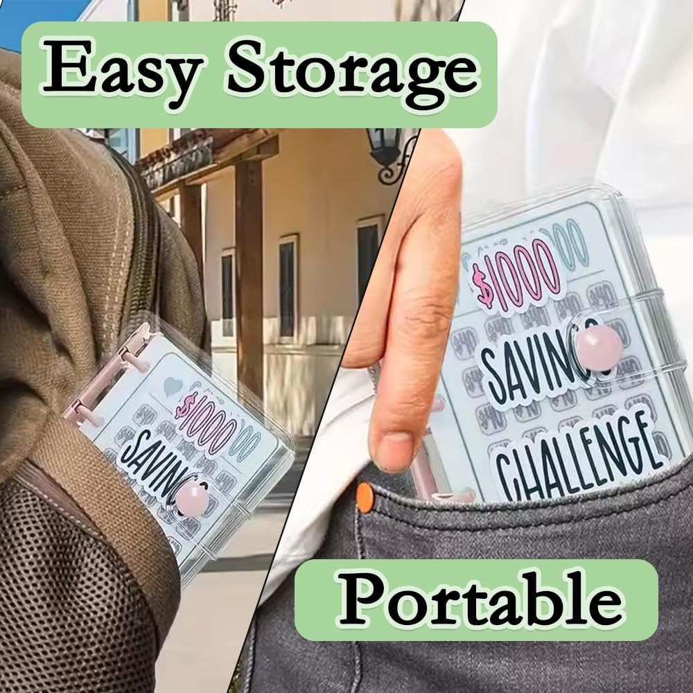 $1000 Mini Money Saving Binder Reusable Cash Envelope System – 2026 Budget Binder, Transparent PVC Pockets, Portable Budget Binder for Money Saving & Cash Stuffing, Perfect Finance Planner & Gift Flexible Durable Organizer