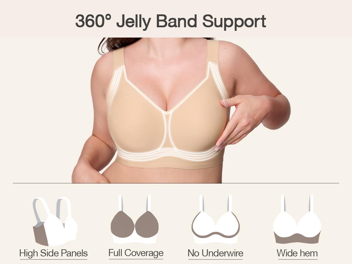 OEAK Women Jelly Bras Wirefree Full Coverage No Underwire Everyday Bras Comfortable Wireless Padded Tshirt Bra